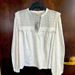 NWT- Boden white cotton notch neck woven top. Smoke-free home. Never worn.